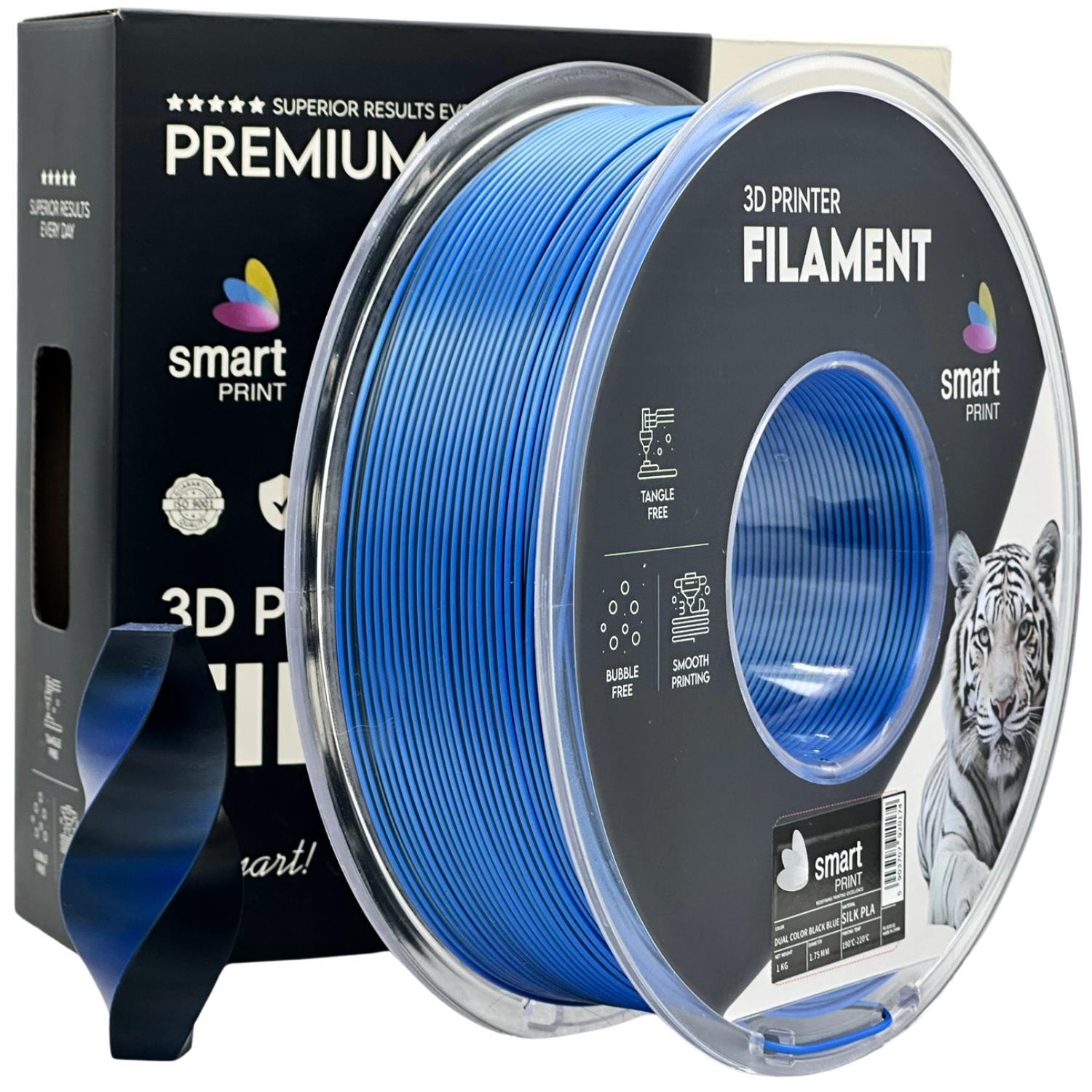 Smart Print FG-S103-E1, 3D filament, PLA Silk, Dual Color, Black, Blue, 1kg, 1,75mm