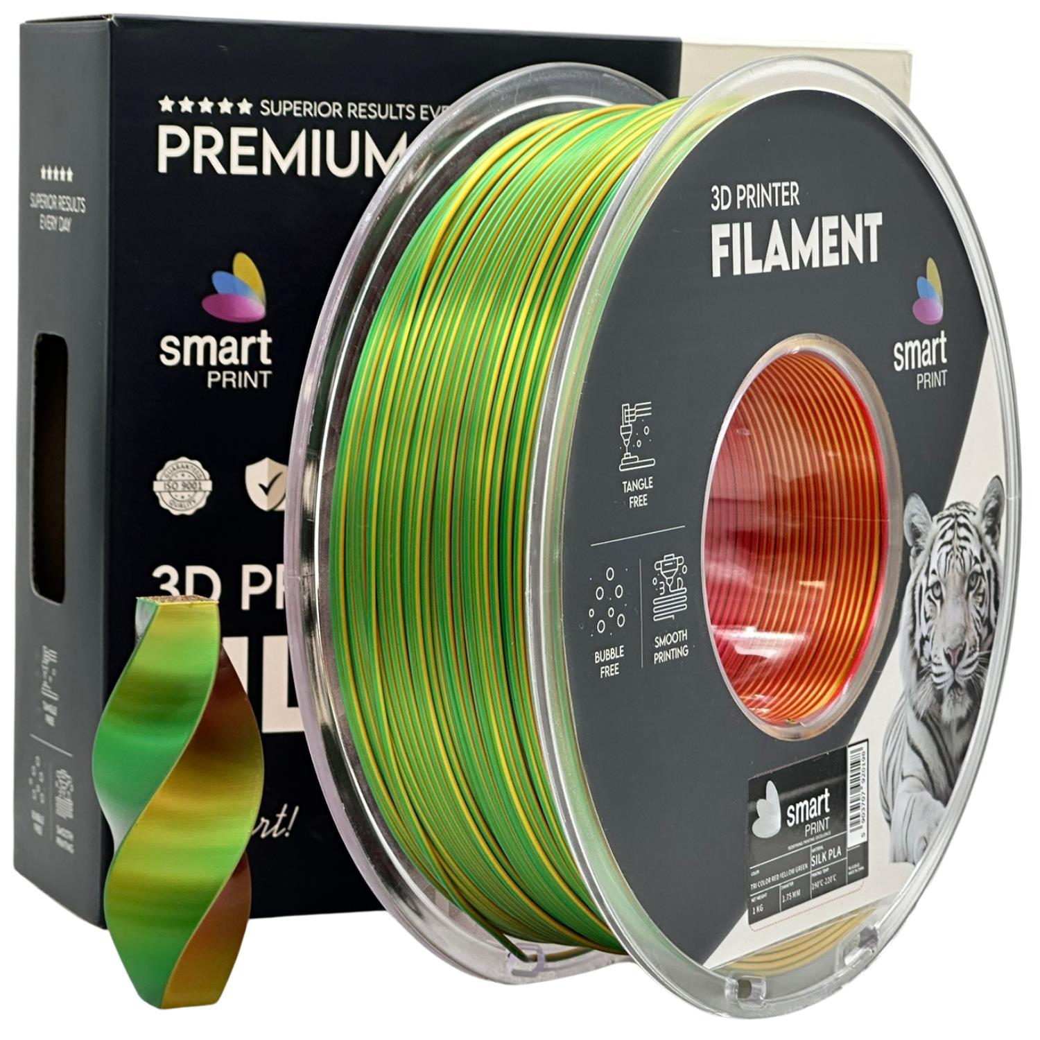Smart Print FG-S105-E1, 3D filament, PLA Silk, Tri Color, Red, Yellow, Green, 1kg, 1,75mm