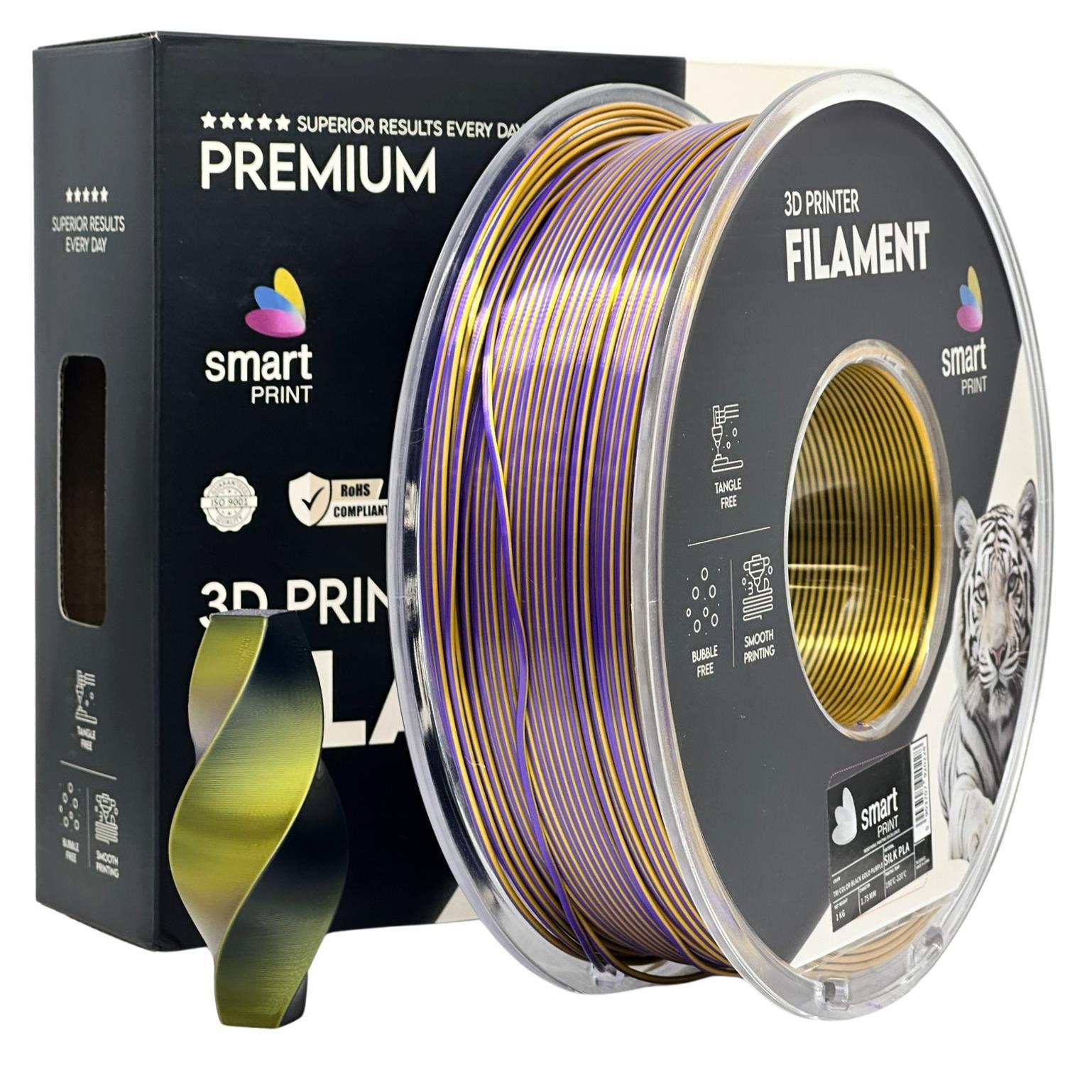 Smart Print FG-S108-E1, 3D filament, PLA Silk, Tri Color, Black, Gold, Purple, 1kg, 1,75mm