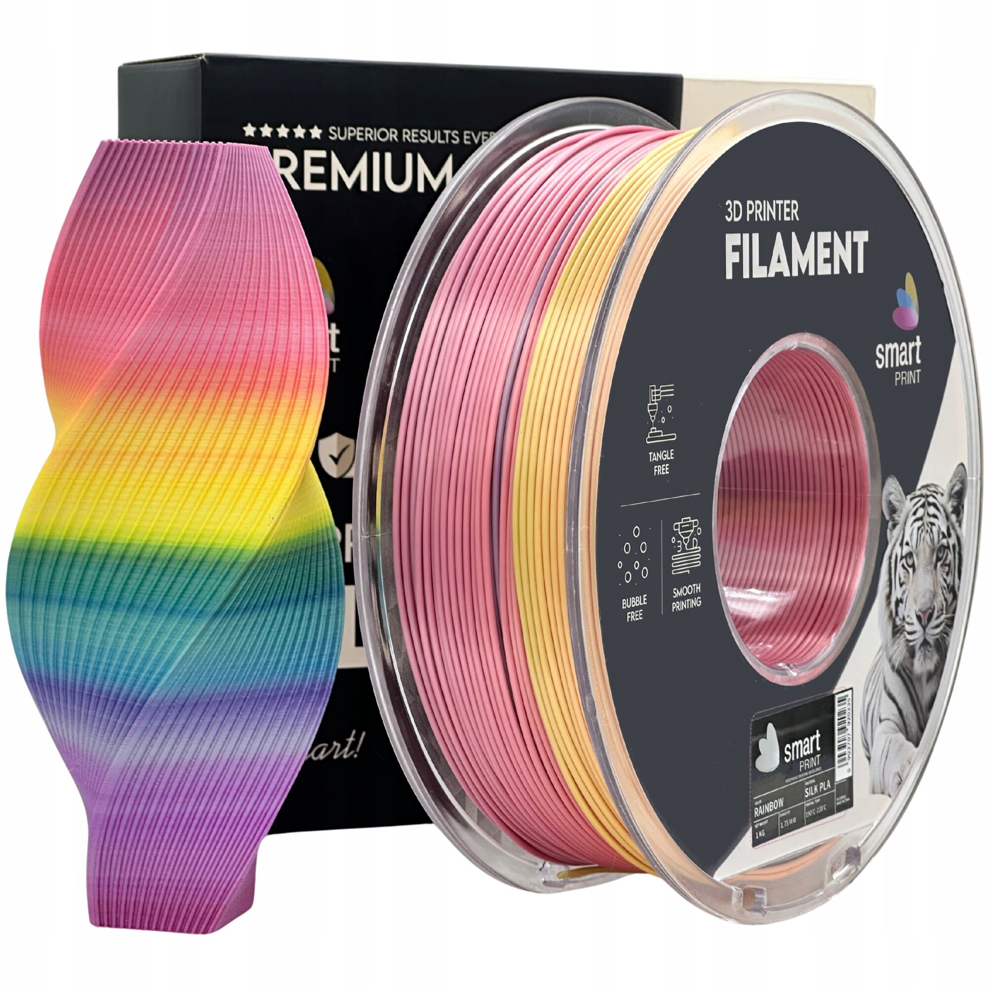 Smart Print FG-S109-E1, 3D filament, PLA Silk, Rainbow, 1kg, 1,75mm