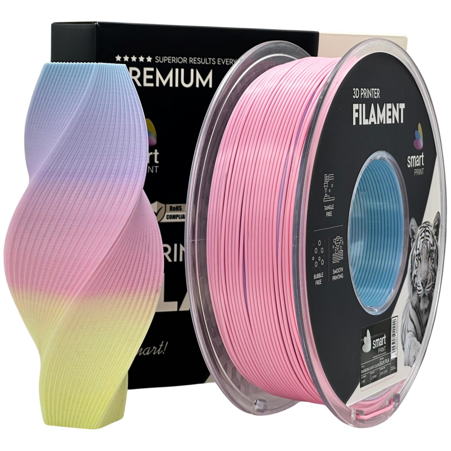 Levně Smart Print FG-S110-E1, 3D filament, PLA Silk, 1,75mm, 1000g, Vícebarevný (Rainbow light color)