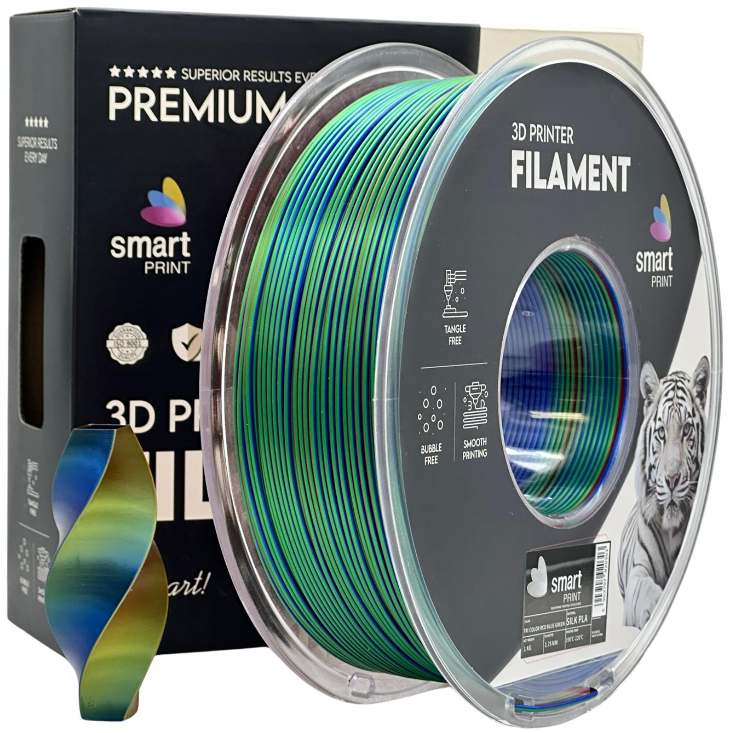 Smart Print FG-S116-E1, 3D filament, PLA Silk, Tri Color, Red, Blue, Green, 1kg, 1,75mm