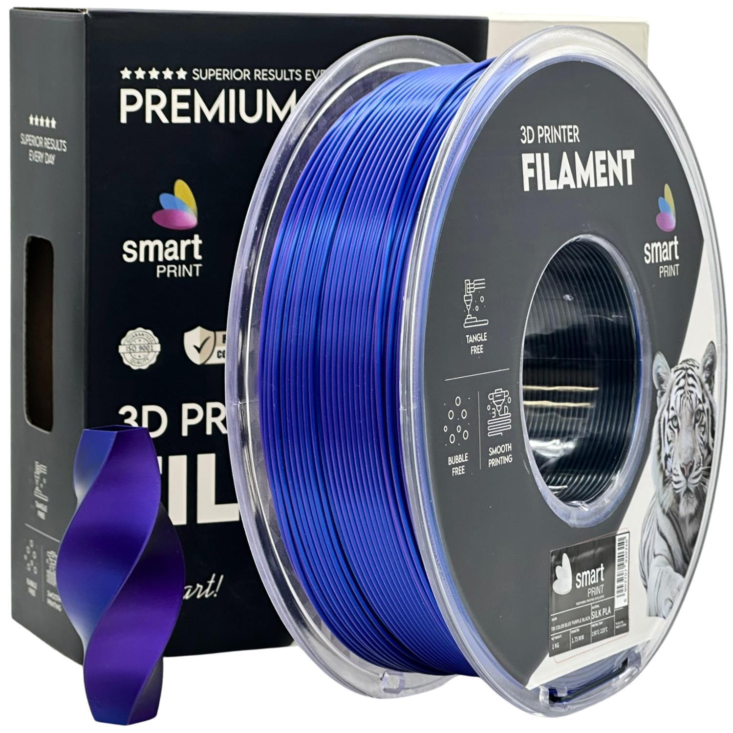 Smart Print FG-S117-E1, 3D filament, PLA Silk, Tri Color, Blue, Purple, Black, 1kg, 1,75mm