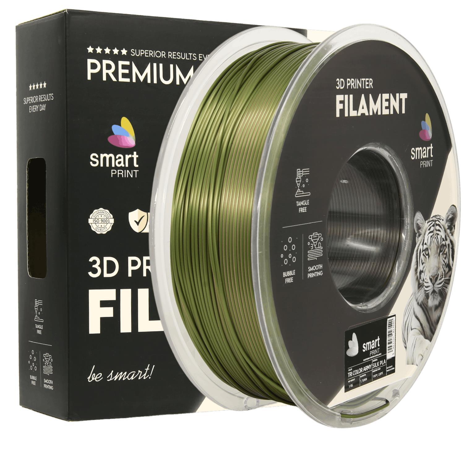 Levně Smart Print FG-S183-E1, 3D filament, PLA Silk, Tri Color, Army, 1kg, 1,75mm