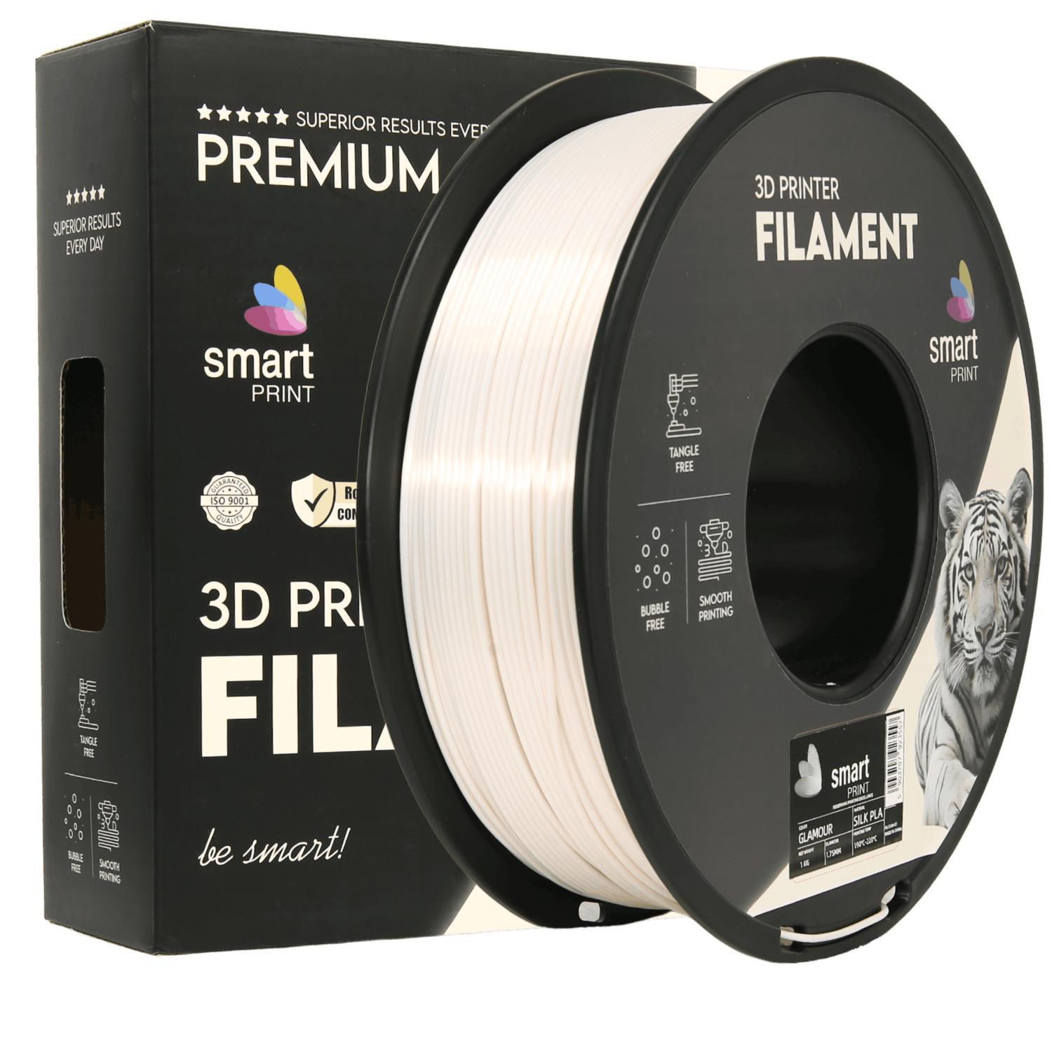 Levně Smart Print FG-S184-E1, 3D filament, PLA Silk, 1,75mm, 1000g, Bílý (Glamour)