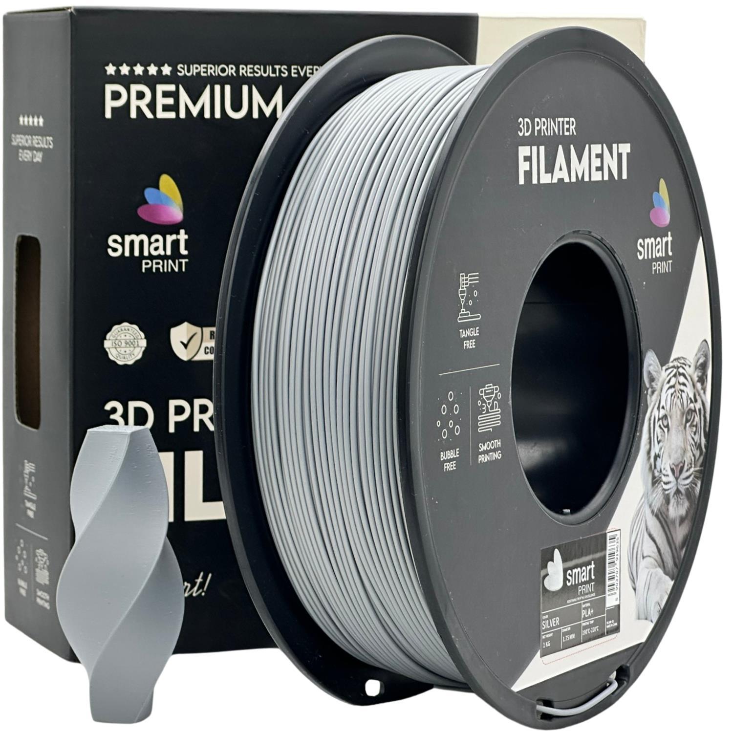 Levně Smart Print FG-S49-E1, 3D filament, PLA+, 1,75mm, 1000g, Stříbrný (Silver)