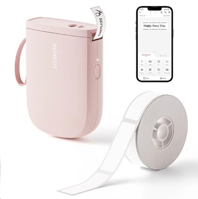 Niimbot D11-H Smart 1AA57321601, štítkovač, růžový + role štítků