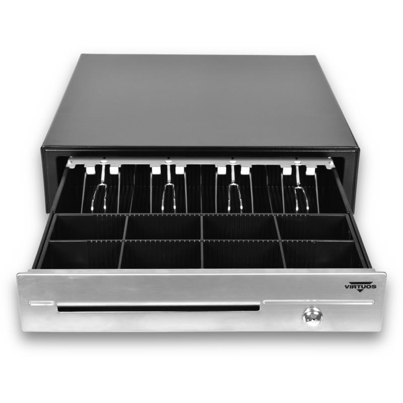 VIRTUOS Virtuos EKN0116 cash drawer C430D - with cable, metal holders, stainless steel panel, 9-24V, black