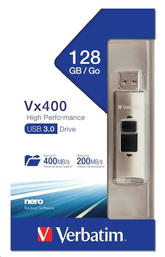 Verbatim 47690 Flash Drive Store 'n' Go, 128GB, SSD Vx400, USB 3.0, strieborný.