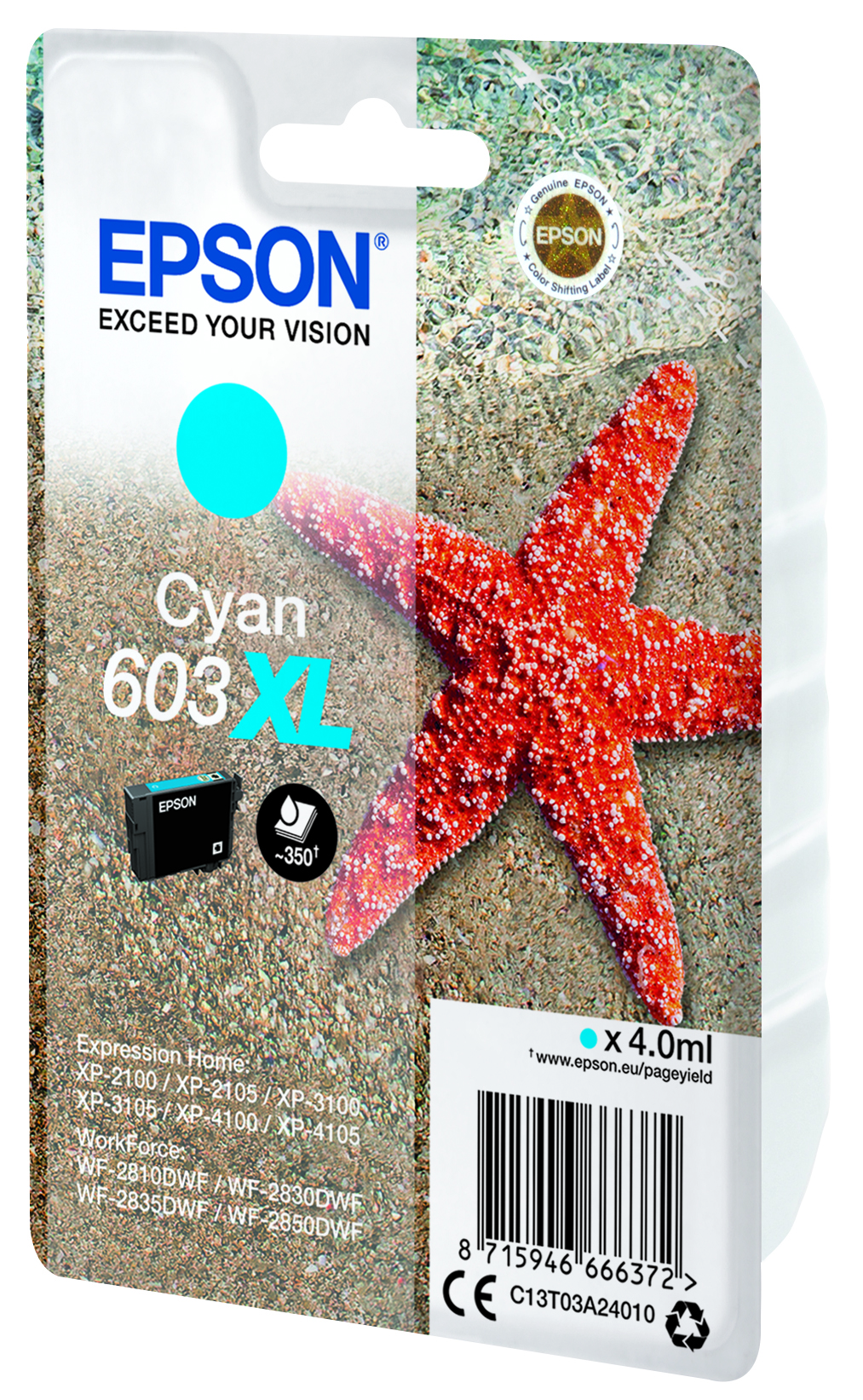 Levně Epson 603XL C13T03A24010 azurová (cyan) originální cartridge