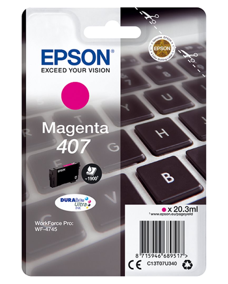 Levně Epson 407 C13T07U340 purpurová (magenta) originální cartridge