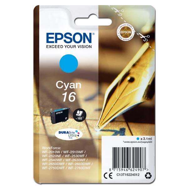 Levně Epson 16 C13T16224012 azurová (cyan) originální cartridge