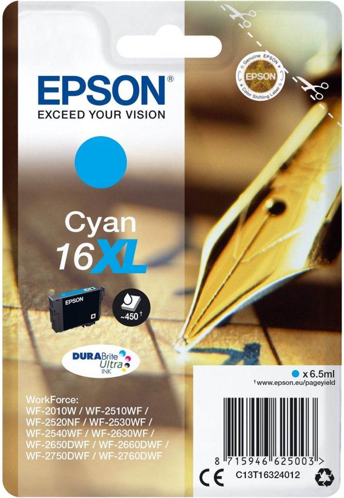 Levně Epson 16XL C13T16324012 azurová (cyan) originální cartridge