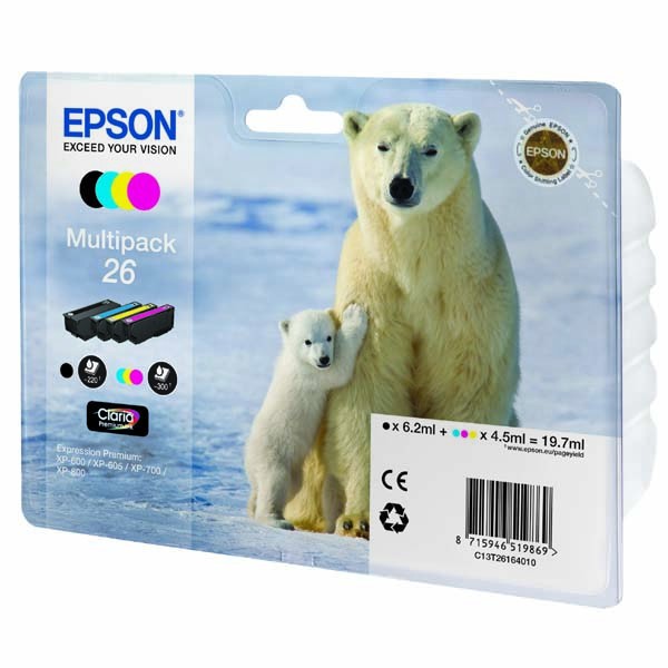 Epson 26 T2616 CMYK multipack originálna cartridge.
Originálna cartridge = záruka priamo od výrobcu tlačiarne
100 % použitie v tlačiarni - spoľahlivá a bezproblémová tlač
Použitím originálnej náplne predlžujete životnosť tlačiarne
Overená špičková kvalita - jasný a čitateľný text, jemná grafika, kvalitnejšie obrázky
Použitie originálnej kazety ponúka rýchly a vysoký výkon a pritom stabilné výsledky = EFEKTÍVNA TLAČ
Jednoduchá inštalácia a údržba
Zabezpečujeme bezplatnú recykláciu originálnych náplní
Garancia Vašej spokojnosti s použitím našej originálnej náplne

Kód výrobcu: C13T26164020