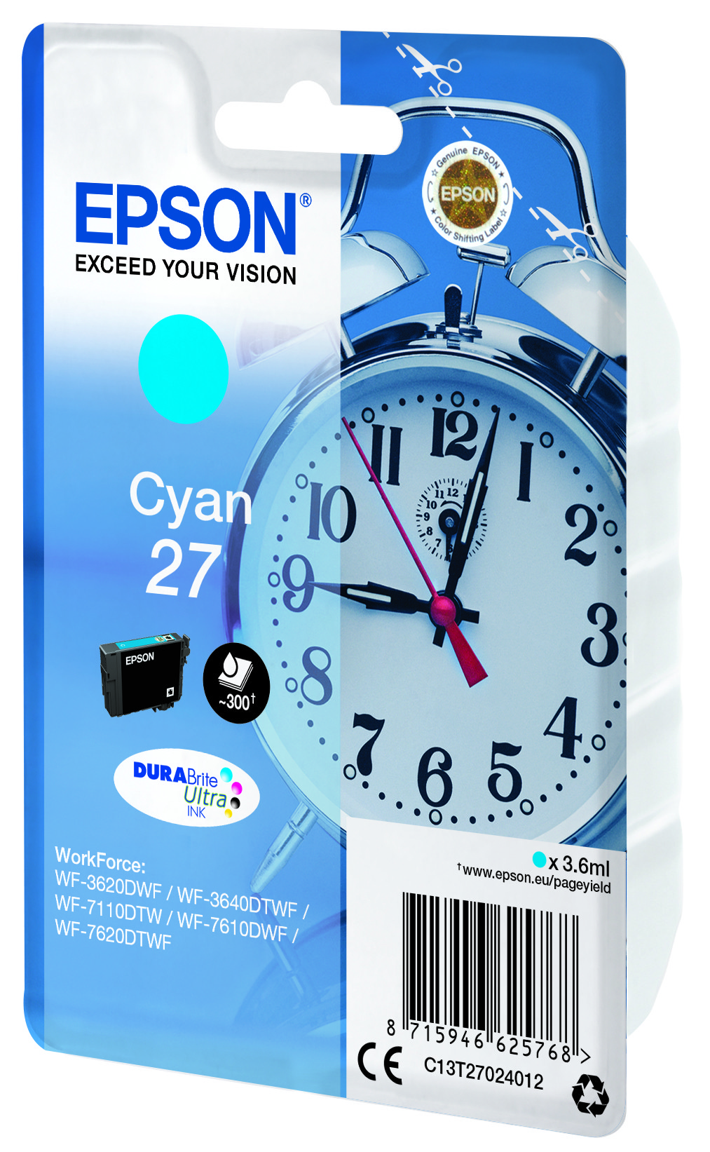 Epson 27 C13T27024022 azurová (cyan) originální cartridge