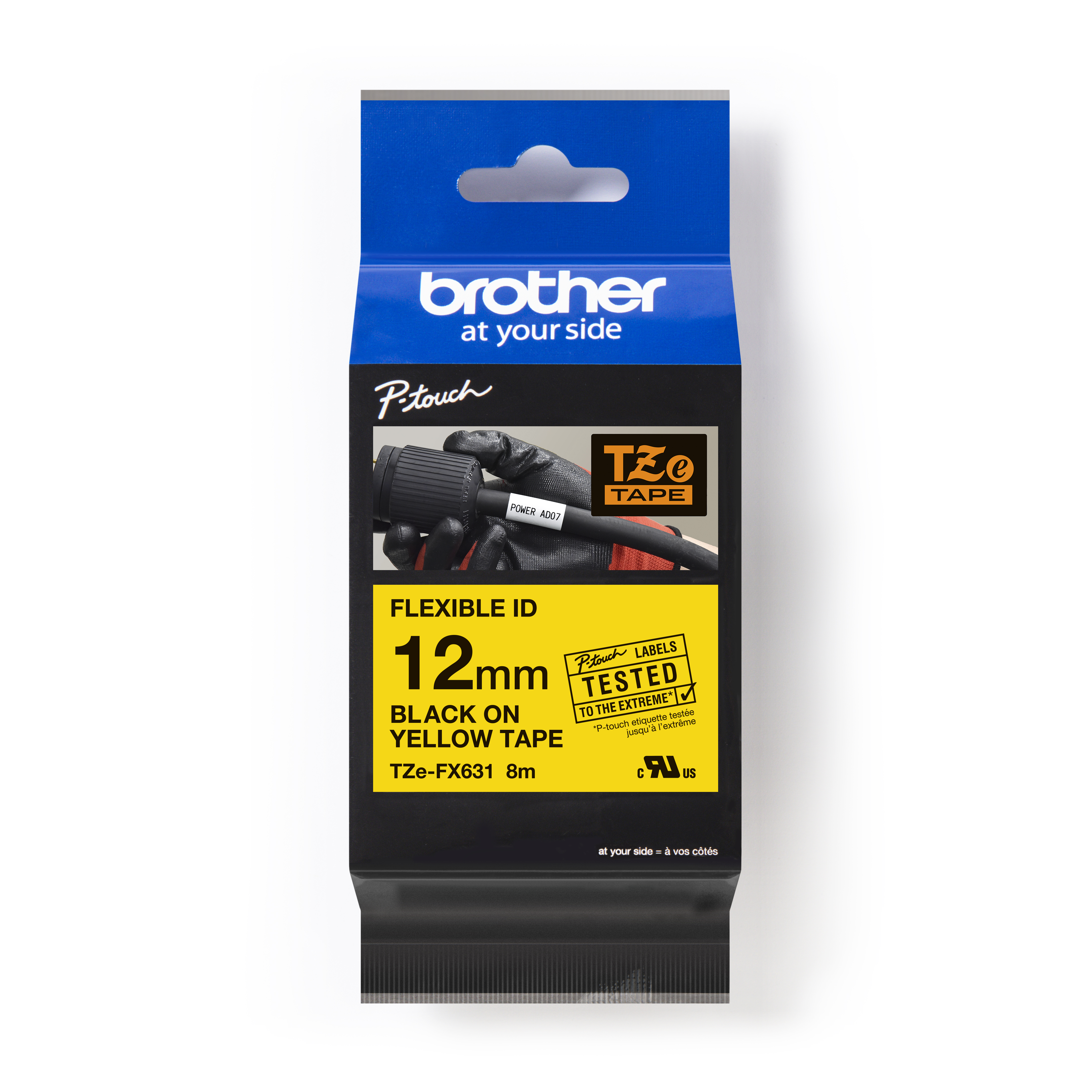 Brother TZ-FX631 / TZe-FX631 Pro Tape, 12mm x 8m, čierna tlač/žltý podklad, originálna páska