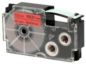 Casio XR-12RD1, 12mm x 8m, černý tisk/červený podklad, originální páska