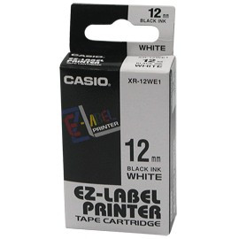 Levně Casio XR-12WE1, 12mm x 8m, černý tisk/bílý podklad, originální páska