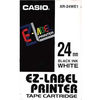 Levně Casio XR-24WE1, 24mm x 8m, černý tisk/bílý podklad, originální páska