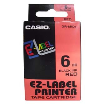 Levně Casio XR-6RD1, 6mm x 8m, černý tisk/červený podklad, originální páska