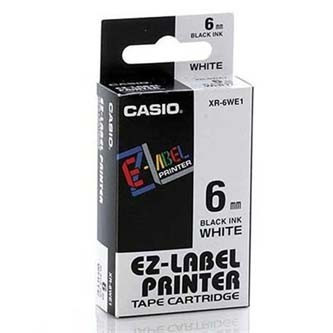 Levně Casio XR-6WE1, 6mm x 8m, černý tisk/bílý podklad, originální páska