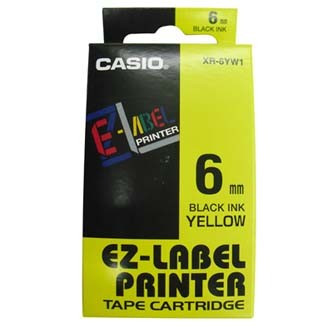 Levně Casio XR-6YW1, 6mm x 8m, černý tisk/žlutý podklad, originální páska