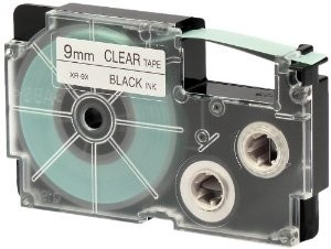 Levně Casio XR-9X1, 9mm x 8m, černý tisk/průhledný podklad, originální páska
