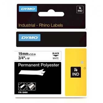 Dymo Rhino 18484, 19mm x 5,5m černý tisk / bílý podklad, originální páska