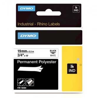 Dymo Rhino 18484, 19mm x 5,5m čierna tlač / biely podklad, originálna páska