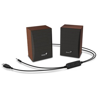 Genius reproduktory SP-HF380 BT, 2.0, 3W, hnědo-černé, regulace hlasitosti, BT, dřevěné, 3,5 mm jack (USB), 150Hz-20kHz