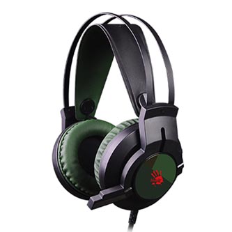 Levně A4Tech Bloody J437, sluchátka s mikrofonem, ovládání hlasitosti, zelená, 7.1 (virtuálně), herní sluchátka, podsvícené typ USB