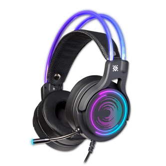 Levně Defender Cosmo Pro RGB, herní sluchátka s mikrofonem, ovládání hlasitosti, černá, 7.1 (virtuálně), 50 mm měniče typ USB