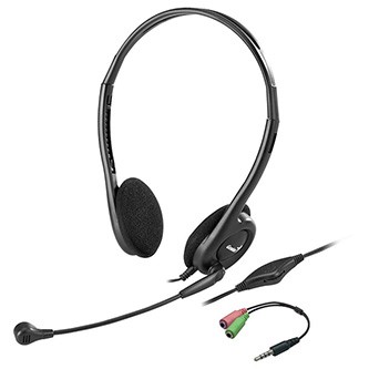 Levně Genius HS-200C sluchátka s mikrofonem+redukce na single Jack, drátová, černá, USB