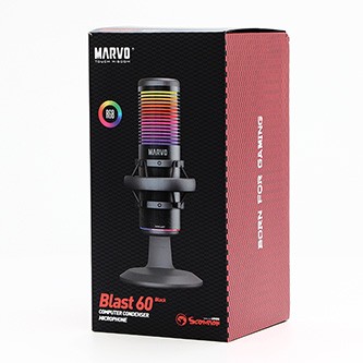 Marvo, herní/streamovací mikrofon, BLAST 60 Black, černý, RGB podsvícení, vstup pro sluchátka.