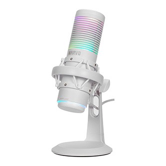 Marvo, herní/streamovací mikrofon, BLAST 60 White, bílý, RGB podsvícení, vstup pro sluchátka.