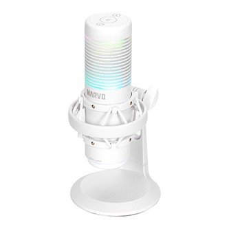 Marvo, herní/streamovací mikrofon, BLAST 60 White, bílý, RGB podsvícení, vstup pro sluchátka.