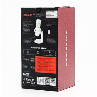 Marvo, herní/streamovací mikrofon, BLAST 60 White, bílý, RGB podsvícení, vstup pro sluchátka.