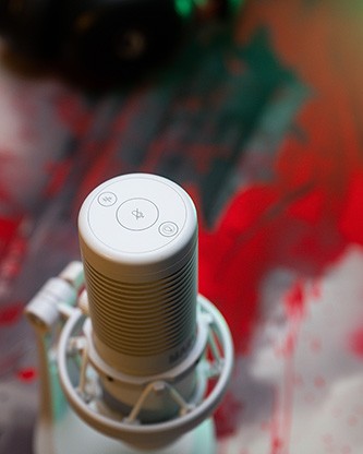 Marvo, herní/streamovací mikrofon, BLAST 60 White, bílý, RGB podsvícení, vstup pro sluchátka.