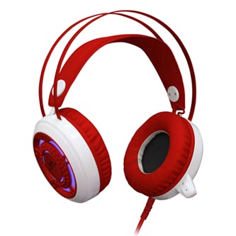 Levně Redragon SAPPHIRE, herní sluchátka s mikrofonem, s regulací hlasitosti, bílo-červená, 2x 3.5 mm jack + USB
