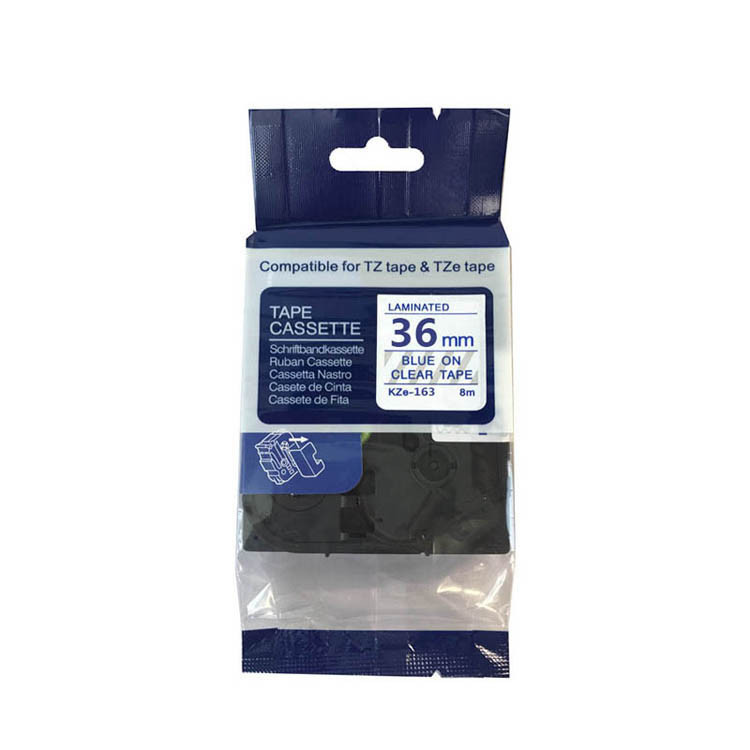 Kompatibilní páska s Brother TZ-163 / TZe-163, 36mm x 8m, modrý tisk / průhledný podklad
