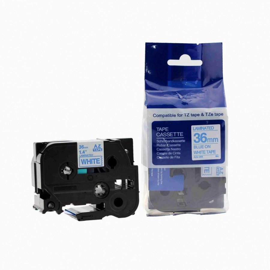 Kompatibilní páska s Brother TZ-263 / TZe-263, 36mm x 8m, modrý tisk / bílý podklad