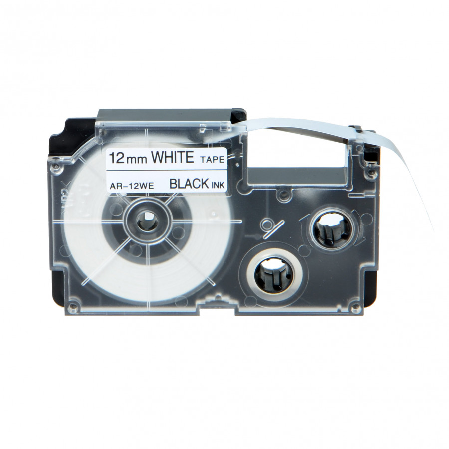 Levně Casio R7WE (XR-12HSWE), 12mm x 2m, černý tisk / bílý podklad, smršťovací, kompatibilní páska