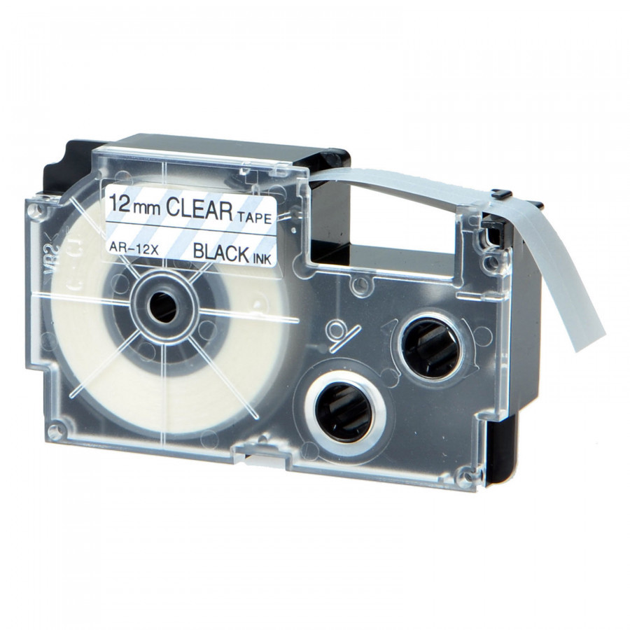 Levně Kompatibilní páska s Casio XR-12AX 12mm x 8m bílý tisk / průhledný podklad