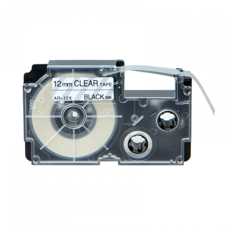 Levně Kompatibilní páska s Casio XR-12X1, 12mm x 8m černý tisk / průhledný podklad