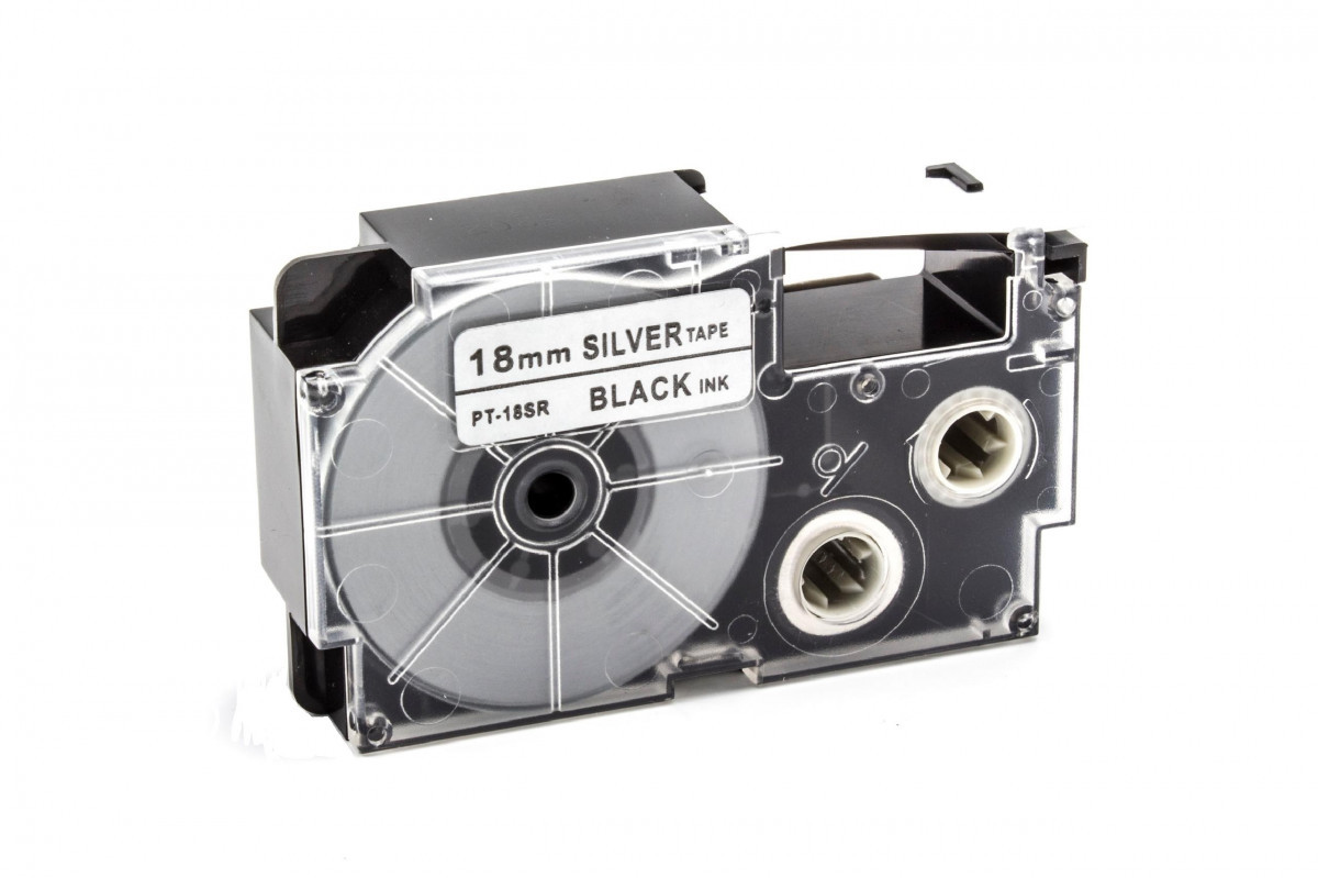 Levně Kompatibilní páska s Casio XR-18SR1 18mm x 8m černý tisk / stříbrný podklad