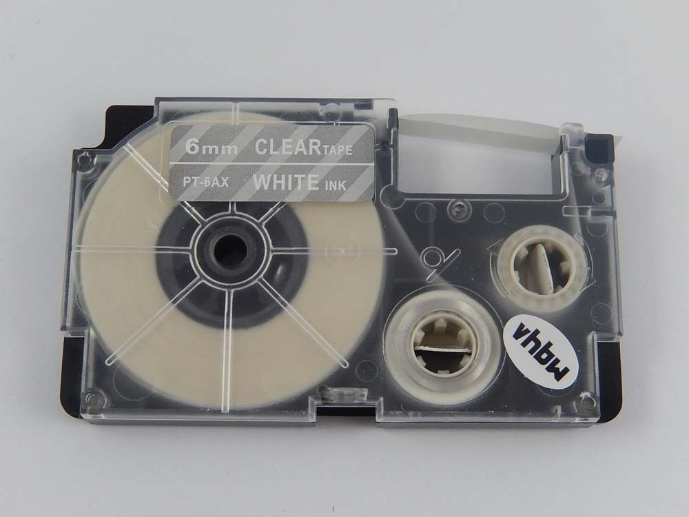 Levně Kompatibilní páska s Casio XR-6AX 6mm x 8m bílý tisk / průhledný podklad