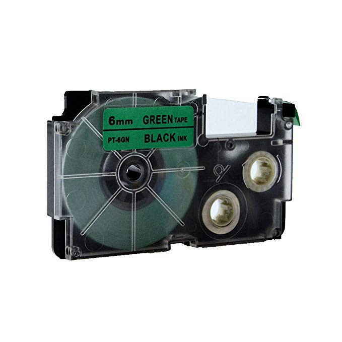 Levně Kompatibilní páska s Casio XR-6GN1, 6mm x 8m černý tisk / zelený podklad
