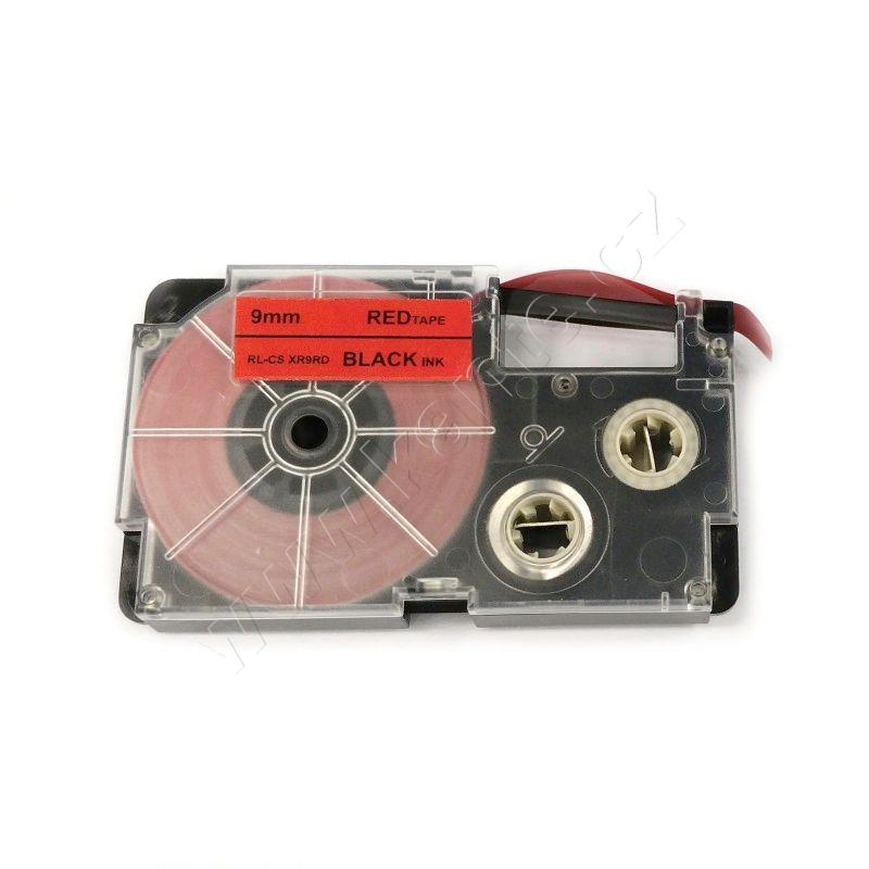 Levně Casio XR-9FRD , 9mm x 8m, černý tisk / signální červený podklad, kompatibilní páska
