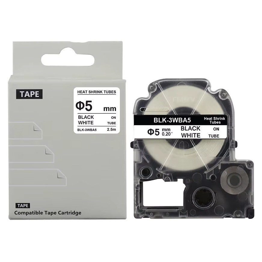 Epson LK-3WBA5, BU5S, LK-4WBA5, 5 mm x 2,5 m, černý tisk / bílý podklad, kompatibilní páska