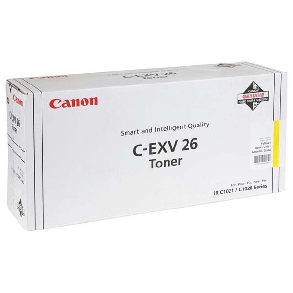 Canon C-EXV26 žltá (yellow) originálny toner.
Originálny toner = záruka priamo od výrobcu tlačiarne
100 % použitie v tlačiarni - bezproblémové fungovanie s vašou tlačiarňou
Použitím originálnej náplne predlžujete životnosť tlačiarne
Osvedčená špičková kvalita - vysoko kvalitná a spoľahlivá tlač originálnou tlačovou kazetou od prvej do poslednej stránky
Trvalé a profesionálne výsledky tlače - dlhodobá udržateľnosť tlače
Kratšia prodleva pri tlači stránok
Garancia Vašej spokojnosti s použitím našej originálnej náplne
Zabezpečujeme bezplatnú recykláciu originálnych náplní
Zlyhanie náplne v menej ako 1% prípadov
Jednoduchá a rýchla výmena náplne

Kód výrobcu: 1657B006